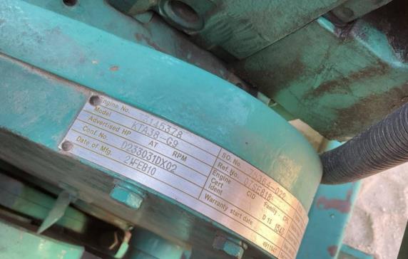 پلاک موتور دیزل ژنراتور Cummins KTA38-G9 با تاریخ ساخت فوریه ۲۰۱۰